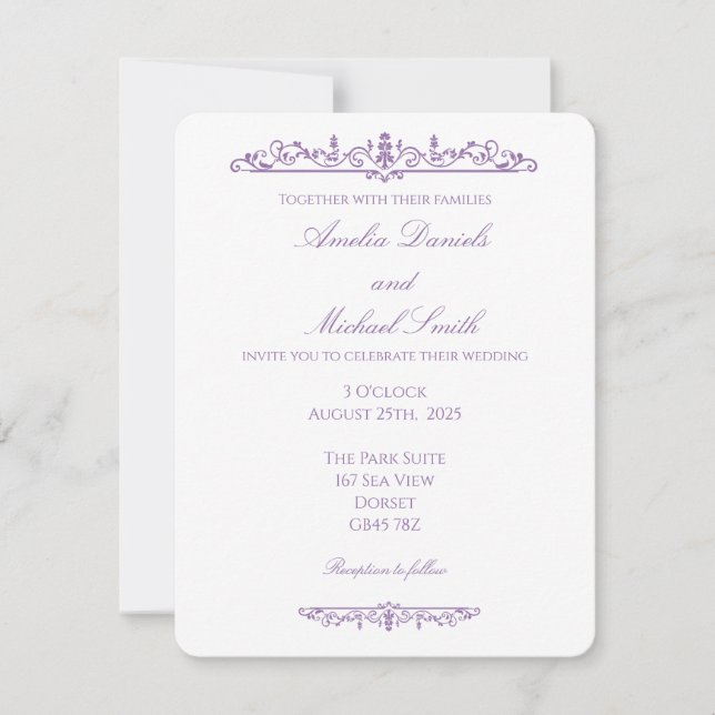 Elegant Regency Purple and White Wedding  Invitation (Front)