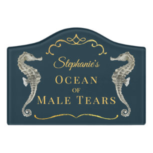 Elegant Regency Seahorse Male Tears Bathroom Door Sign