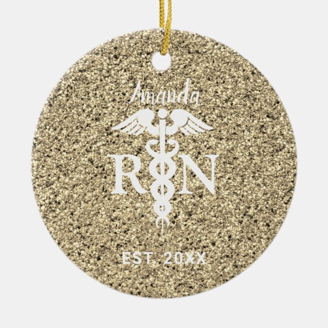 Elegant Registered Nurse Gold Glitter Personalized Ceramic Ornament (Front)