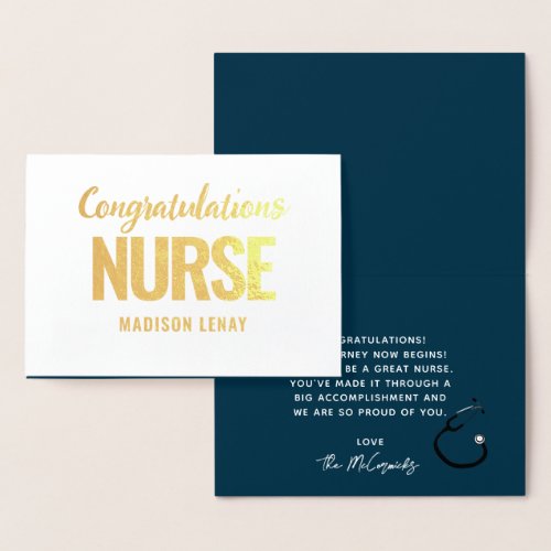 Elegant Registered Nurse Graduation Navy Blue Gold Foil Card