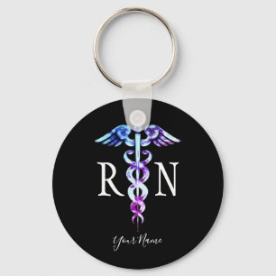 Elegant Registered Nurse Purple Blue Personalized Keychain