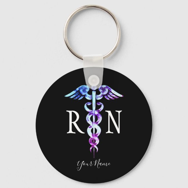 Elegant Registered Nurse Purple Blue Personalized Keychain (Front)