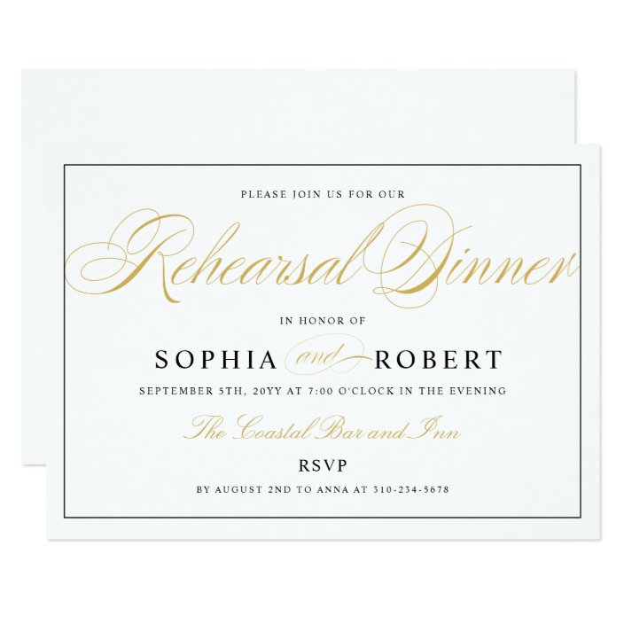 Elegant Rehearsal Dinner Black and Gold on White Invitation | Zazzle.com