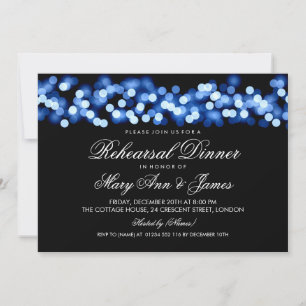 Elegant Rehearsal Dinner Blue Hollywood Glam Invitation