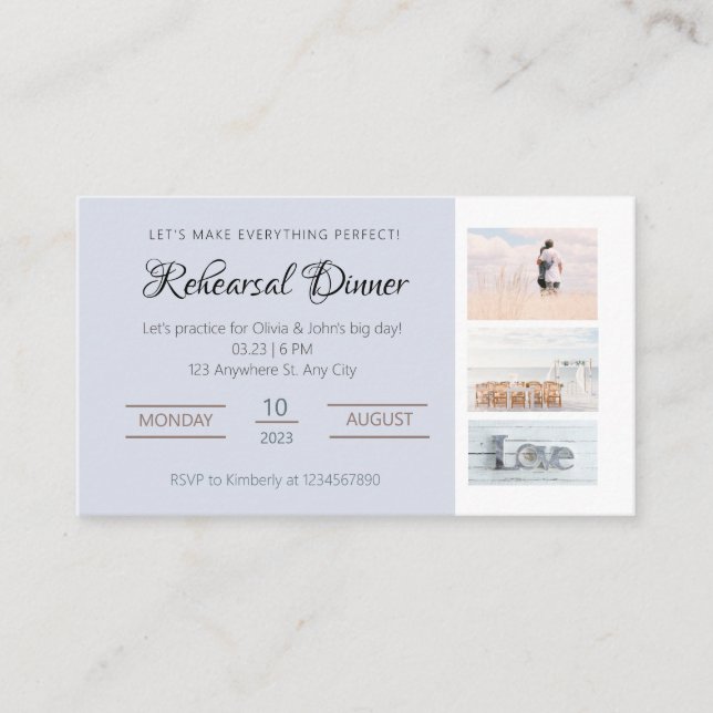 Elegant Rehearsal Dinner Card Invite  (Front)