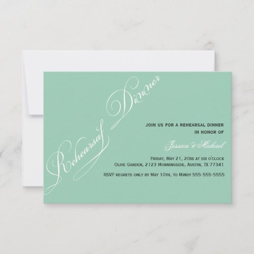 Elegant Rehearsal Dinner Emerald Invitation 3.5" X 5" Invitation Card