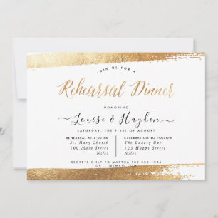 Elegant Rehearsal Dinner, Faux Gold+Modern Script Announcement