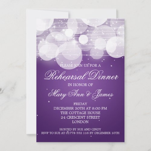 Elegant Rehearsal Dinner Glow &amp; Sparkle Purple 5x7 Paper Invitation Card