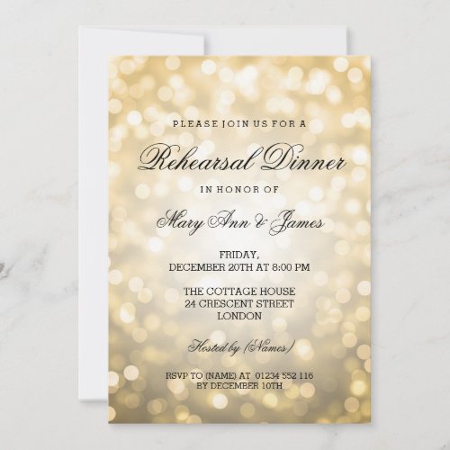 Elegant Rehearsal Dinner Gold Glitter Lights Invitation