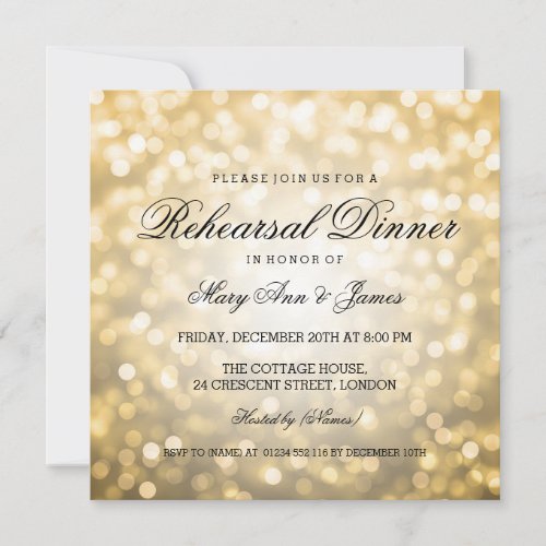 Elegant Rehearsal Dinner Gold Glitter Lights Invitation