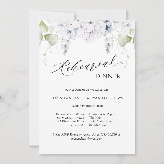 Elegant Rehearsal Dinner Greenery and Floral Invitation (Front)
