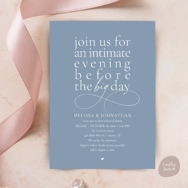 Elegant Rehearsal Dinner Intimate Evening Invitation (Modern Elegant Rehearsal Dinner Intimate Evening before big day Invitation Card in Dusty Blue)