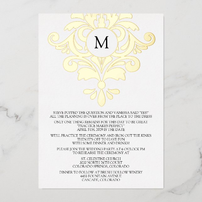 Elegant Rehearsal Dinner Invitation Foil Invitation (Front)