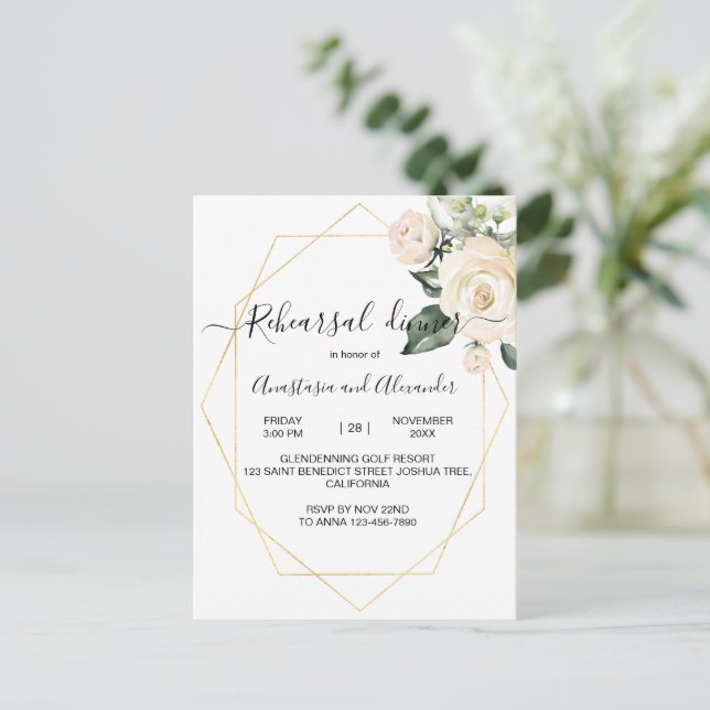 Elegant Rehearsal Dinner Invitation. Invitation Postcard (Standing Front)