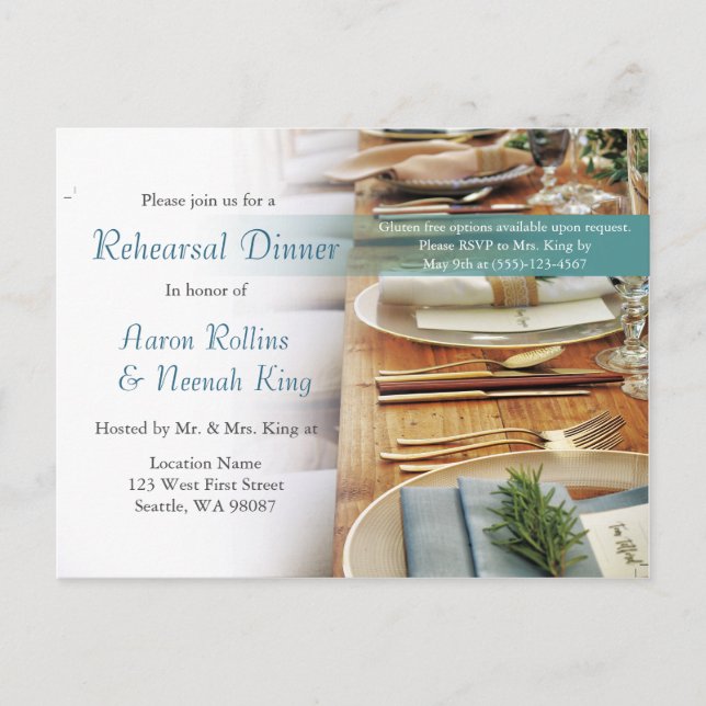 Elegant Rehearsal Dinner Invitation Postcard (Front)