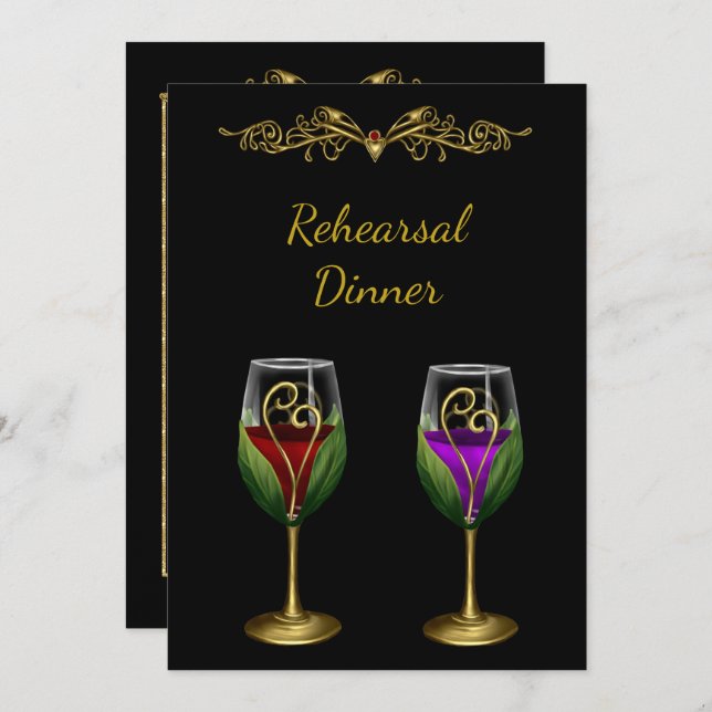 Elegant Rehearsal Dinner Invitation with Wine (Front/Back)
