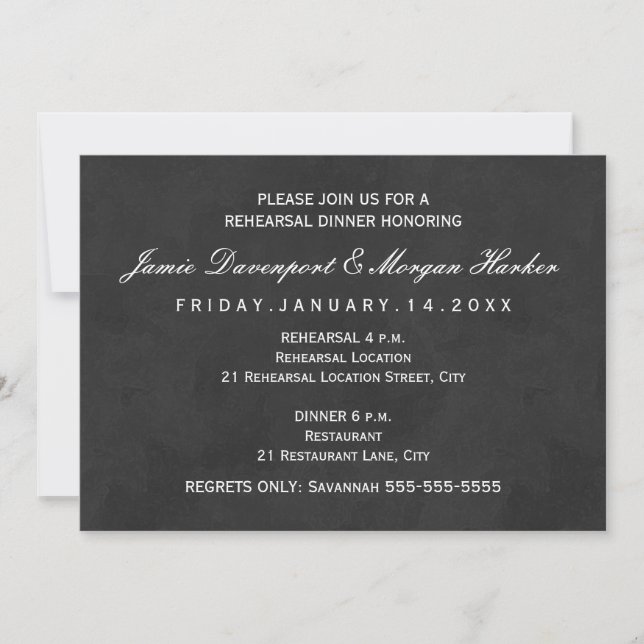 Elegant Rehearsal Dinner Invite White Black (Front)