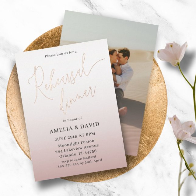 Elegant Rehearsal Dinner Rose Gold Calligraphy Foil Invitation (Creator Uploaded)