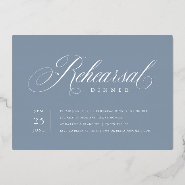Elegant Rehearsal Dinner Silver Foil Invitation (Front)