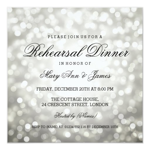 Elegant Rehearsal Dinner Silver Glitter Lights Card | Zazzle