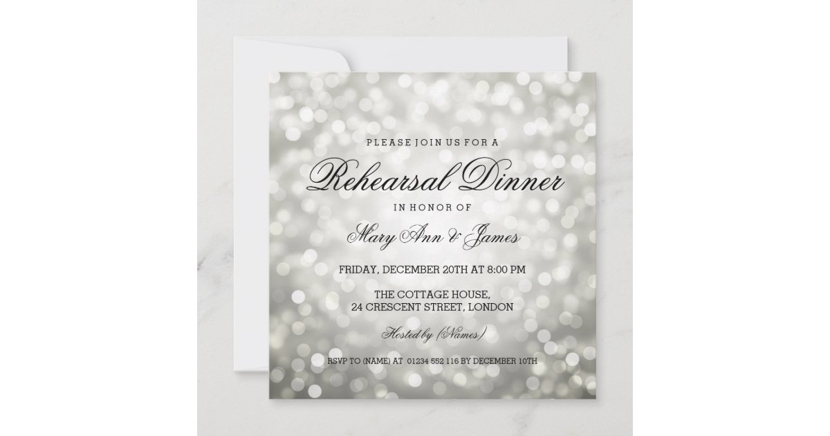 Elegant Rehearsal Dinner Silver Glitter Lights Invitation | Zazzle