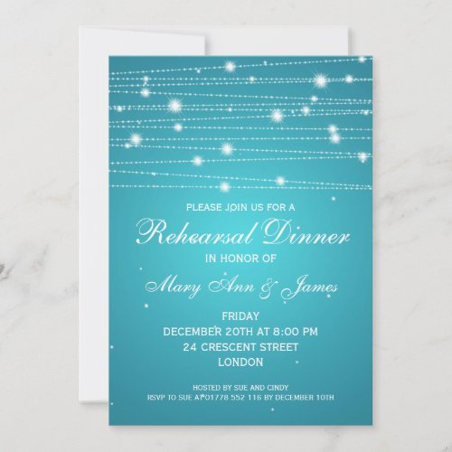 Elegant Rehearsal Dinner Sparkling Lines Turquoise Announcement