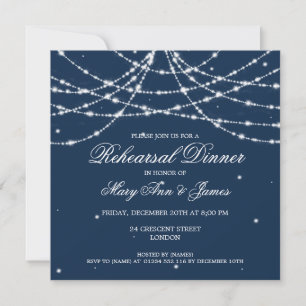 Elegant Rehearsal Dinner Sparkling String Navy Invitation