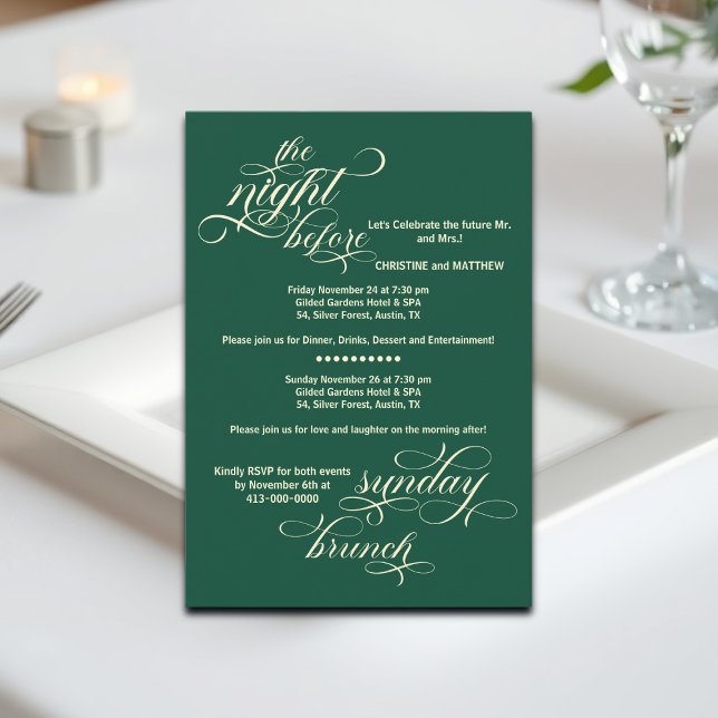 Elegant Rehearsal Dinner & Sunday Brunch Teal   Invitation (Creator Uploaded)