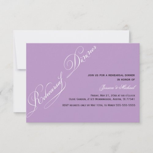 Elegant Rehearsal Dinner Violet Invitation 3.5" X 5" Invitation Card