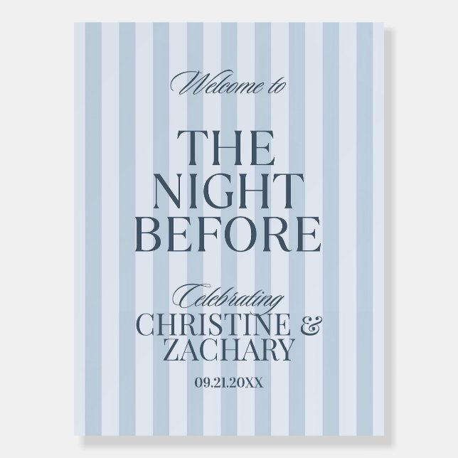 Elegant Rehearsal Dinner Welcome Sign Blue (Front)