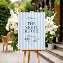 Elegant Rehearsal Dinner Welcome Sign Blue Striped