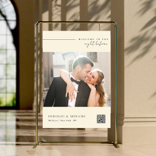 Elegant Rehearsal Dinner Welcome With QR Code Foam Board