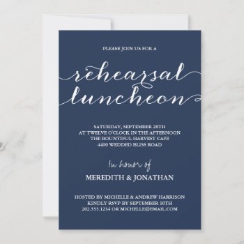 Elegant Rehearsal Luncheon  Navy Blue And White Invitation by dulceevents at Zazzle