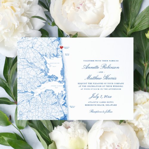 Elegant Rehoboth Beach Delaware Map Wedding Invitation