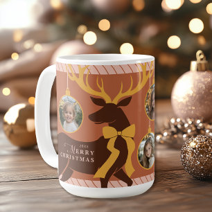 Elegant Reindeer 3 Photo Collage Christmas Coffee Mug