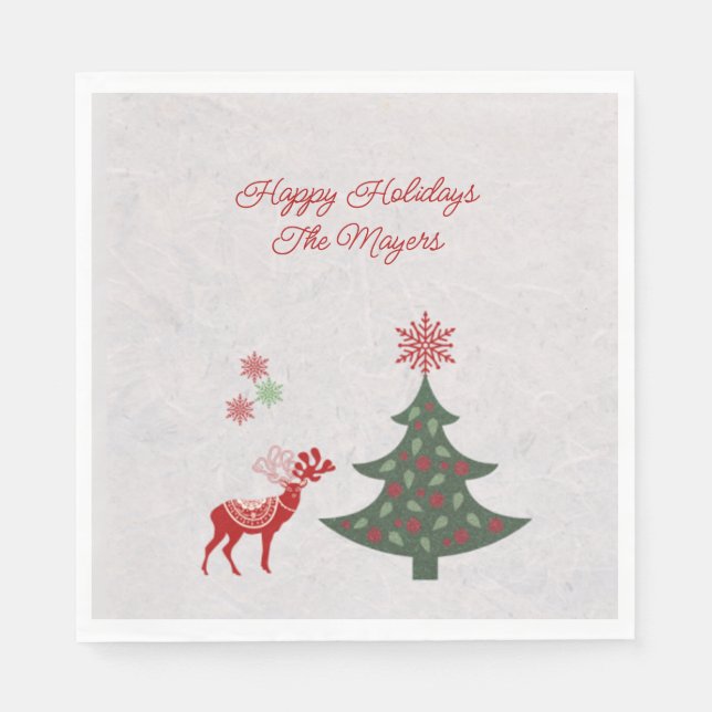 Elegant Reindeer and Christmas Tree Napkins (Front)