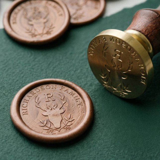 Elegant Reindeer Antler Monogram Family Crest Wax Seal Stamp (Elegant Reindeer Antler Monogram Family Crest Wax Seal Stamp)