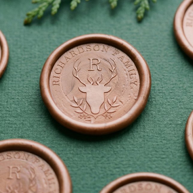 Elegant Reindeer Antler Monogram Family Crest Wax Seal Sticker (Elegant Reindeer Antler Monogram Family Crest Wax Seal Stamp)