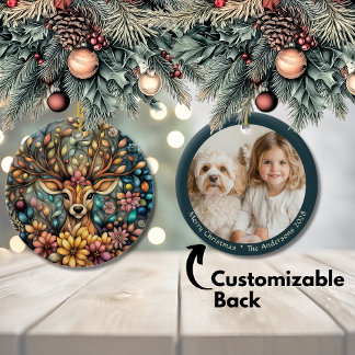 Elegant Reindeer Christmas Customizable Ceramic Ornament