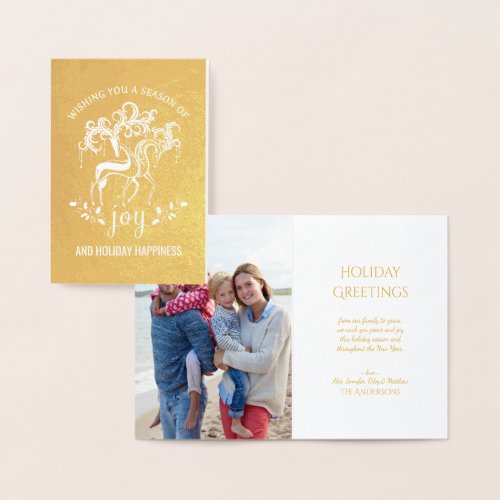 Elegant Reindeer Christmas Holiday Joy Gold Foil Foil Card