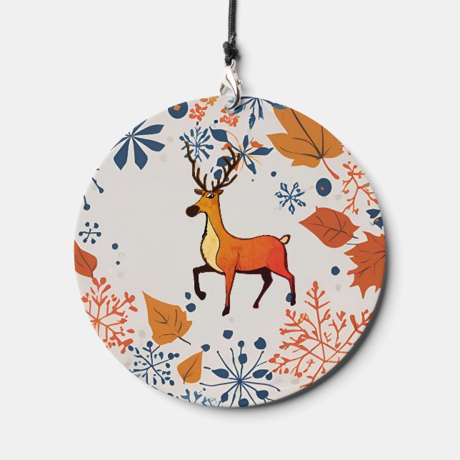 Elegant Reindeer Fall Leaves Holiday Gift Décor Wind Chime (Front)