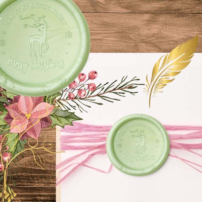 Elegant Reindeer Family Holiday  Wax Seal Sticker (Elegant Reindeer Family Holiday Wax Seal Sticker close up)