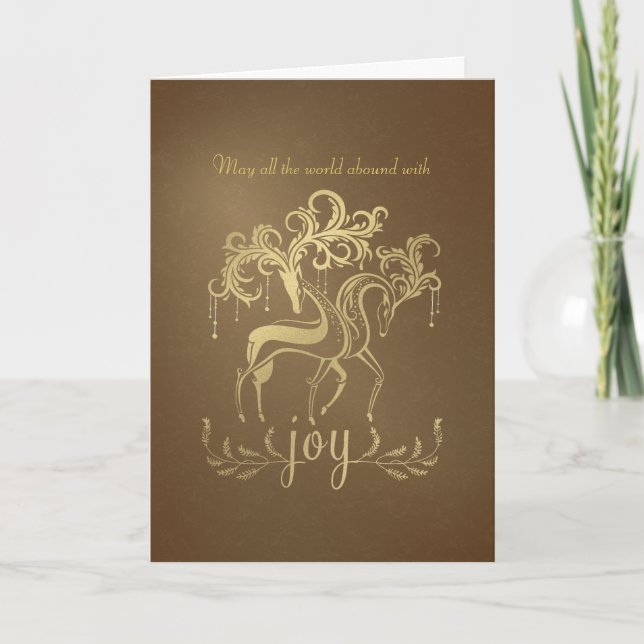 Elegant Reindeer Gold Foil-look Corporate Holiday (Front)