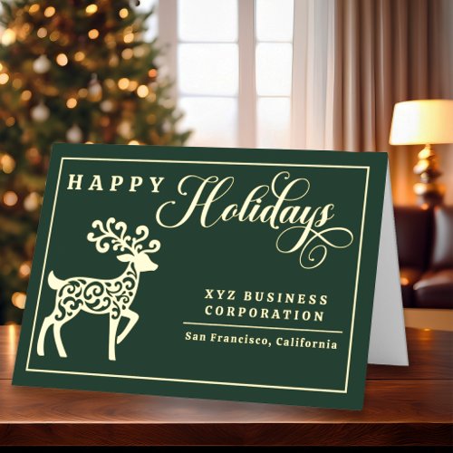 Elegant Reindeer Happy Holidays Gold Foil Business Holiday Card