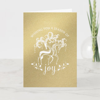 Elegant Reindeer Joy Gold Glitter Holiday Card