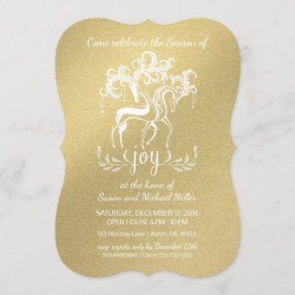 Elegant Reindeer Joy Holiday Party Faux-Gold Invitation