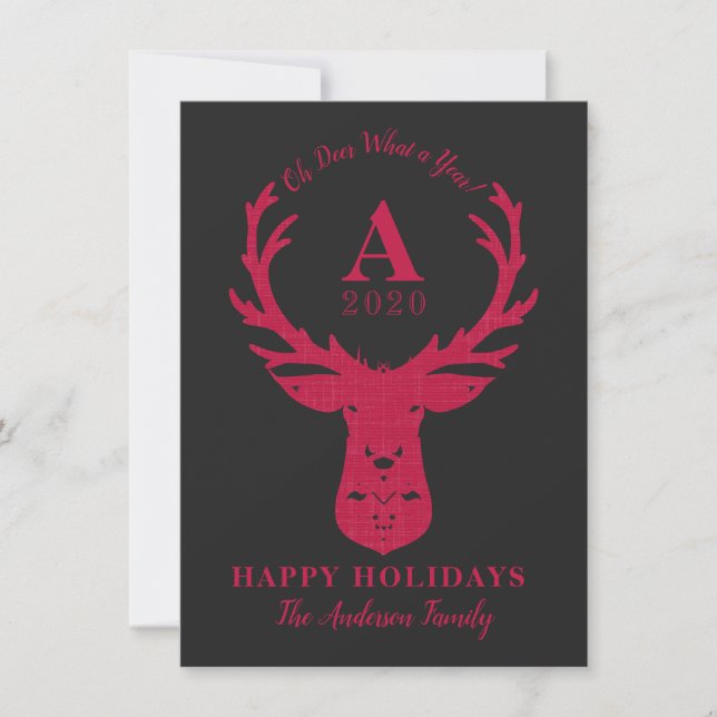 Elegant Reindeer Oh Deer Monogram Holiday (Front)