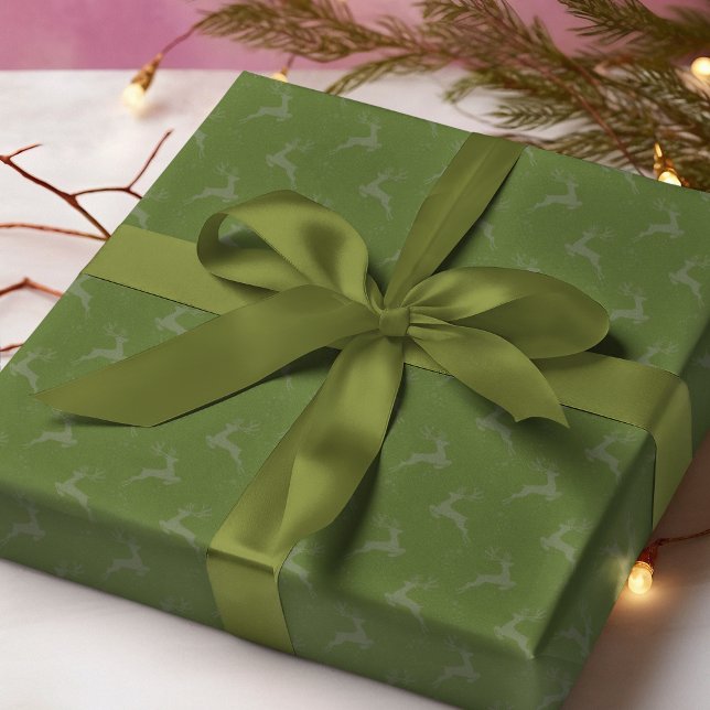 Elegant Reindeer Olive Green Monotone Christmas Wrapping Paper (Creator Uploaded)
