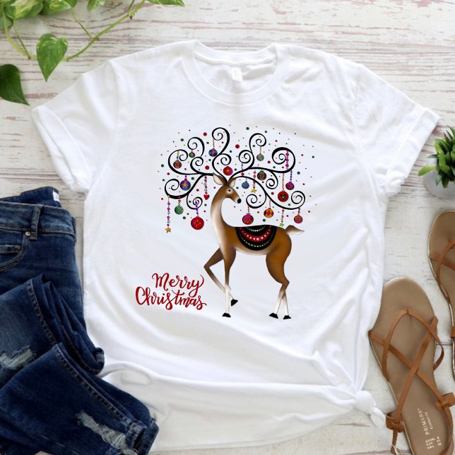 Elegant Reindeer Ornaments Christmas Holiday T-Shirt (Elegant Christmas reindeer, inspirivity T-shirt)