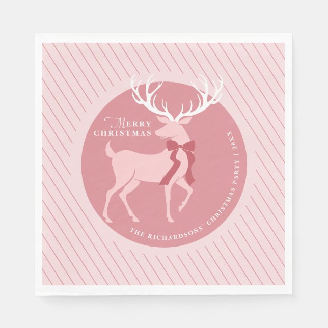Elegant Reindeer Personalized Christmas Party Napkins (Front)